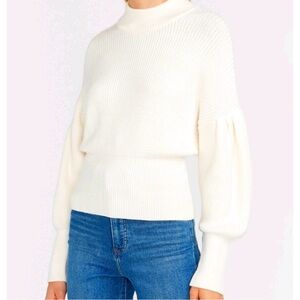 Express Cream Mock Neck Sweater with Balloon sleeves